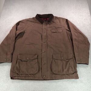 Orvis Chore Barn Coat Mens 2XL Brown Canvas Corduroy Collar Flannel Lined Work